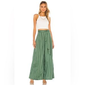 TULAROSA Revolve Kade Pant Green Striped Pleated Wide Leg Trousers Size Small